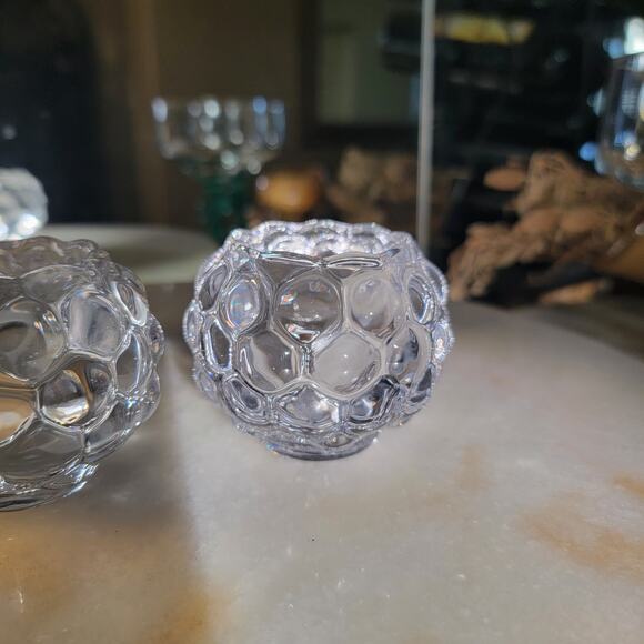 Mikasa Crystal Bubbles Votive Candle Holder Clear Textured Bubble Glass Set of 2 - Picture 7 of 10